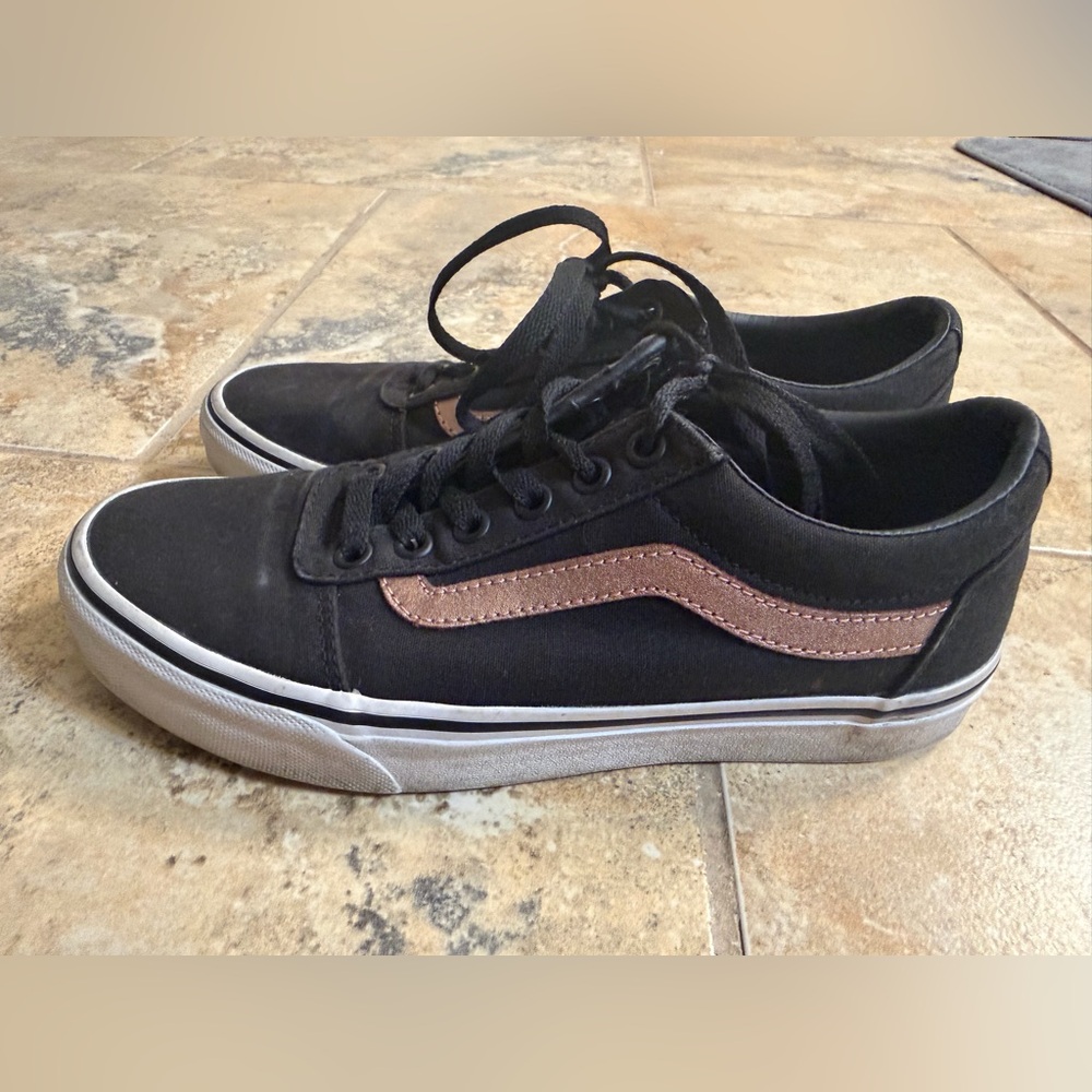 Vans Black Sneakers with Rose Gold Side Stripe